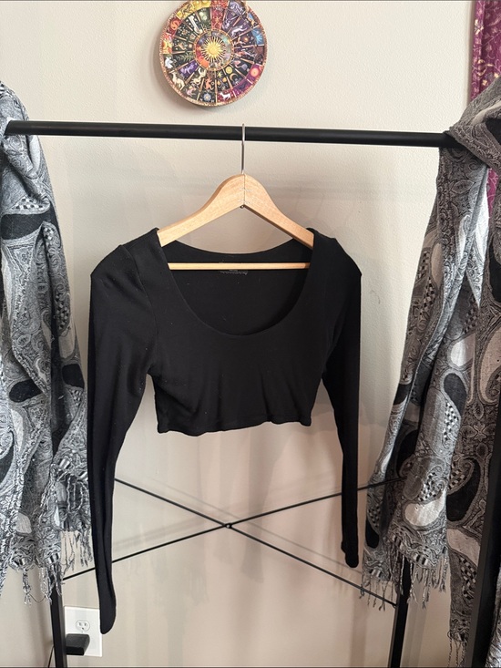 naked wardrobe Tops - Naked Wardrobe Black Long-Sleeve Cropped Scoop Top